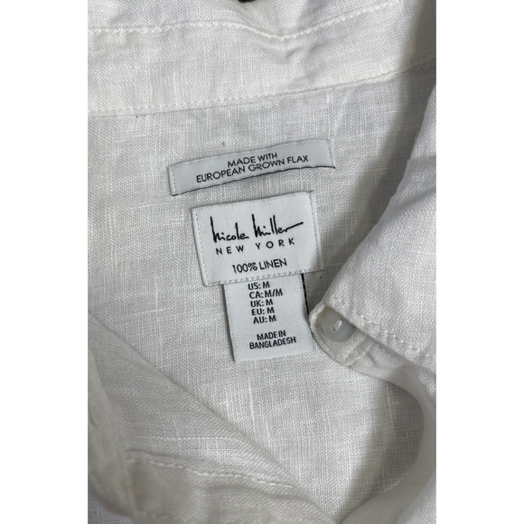 Nicole Miller White Linen Blouse Sz M Coastal Button Up Long Sleeve Quiet Luxury - Picture 3 of 8